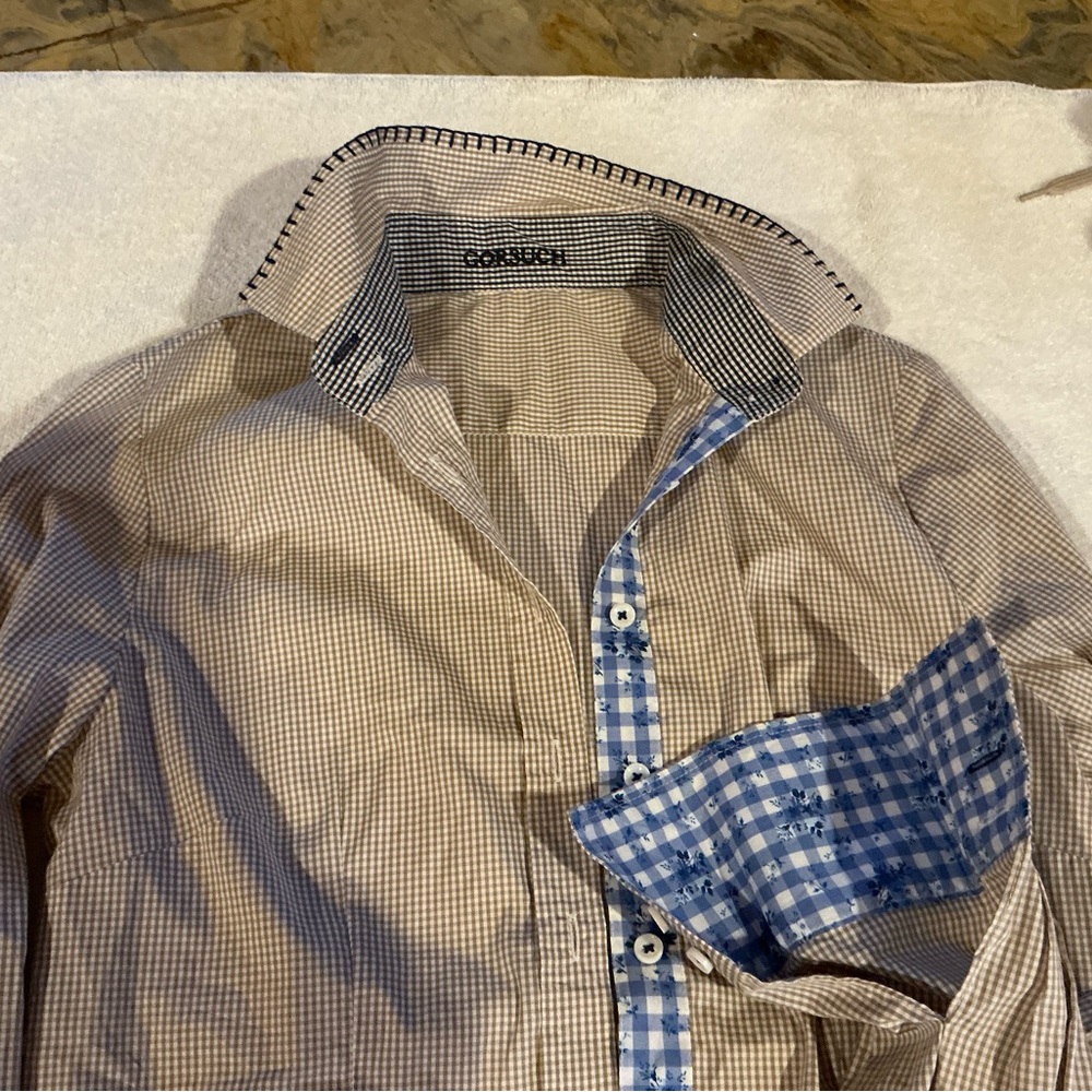 Coach Beige and Blue Checkered Shirt